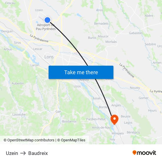 Uzein to Baudreix map