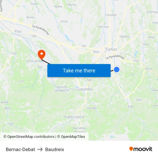 Bernac-Debat to Baudreix map
