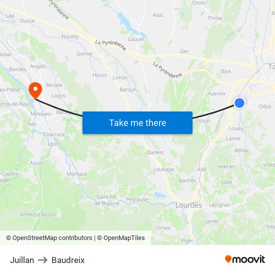 Juillan to Baudreix map