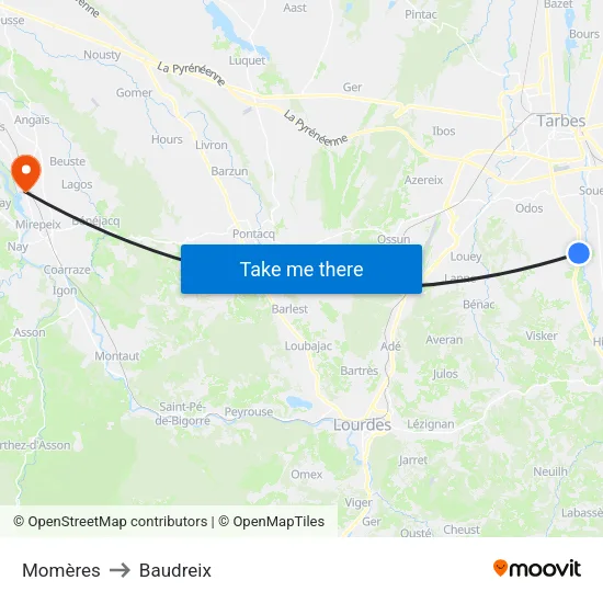 Momères to Baudreix map