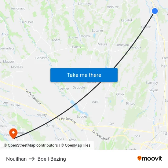Nouilhan to Boeil-Bezing map