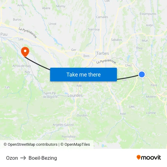 Ozon to Boeil-Bezing map