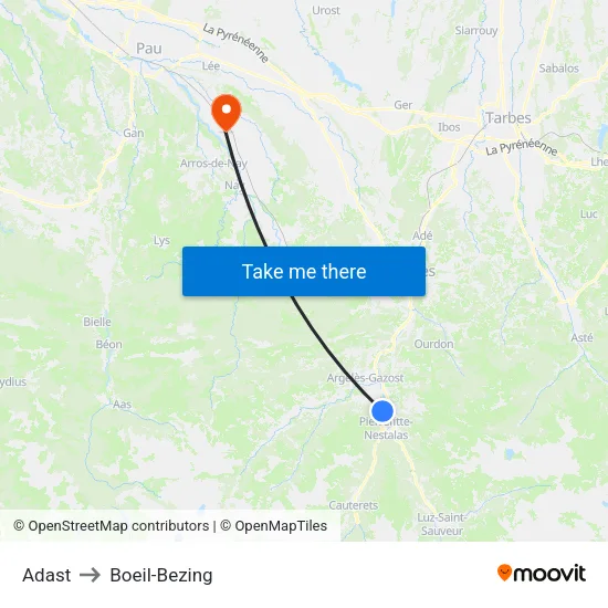 Adast to Boeil-Bezing map