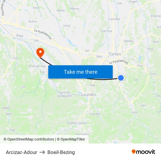 Arcizac-Adour to Boeil-Bezing map