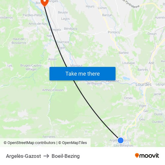 Argelès-Gazost to Boeil-Bezing map