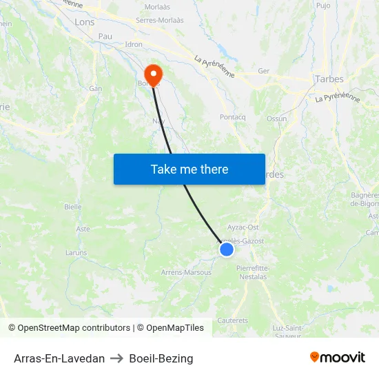 Arras-En-Lavedan to Boeil-Bezing map