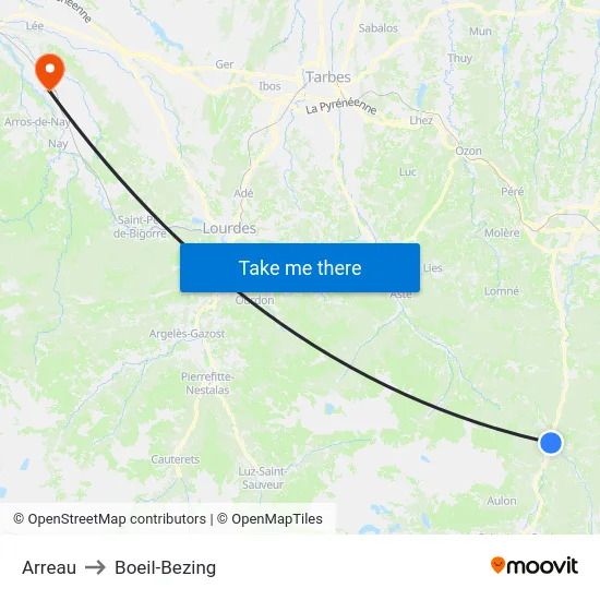 Arreau to Boeil-Bezing map