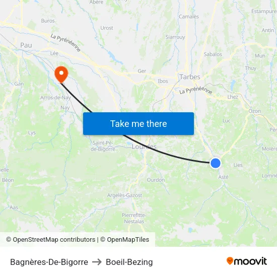 Bagnères-De-Bigorre to Boeil-Bezing map