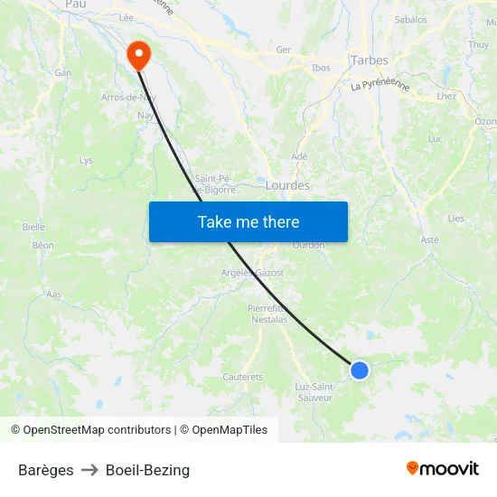 Barèges to Boeil-Bezing map