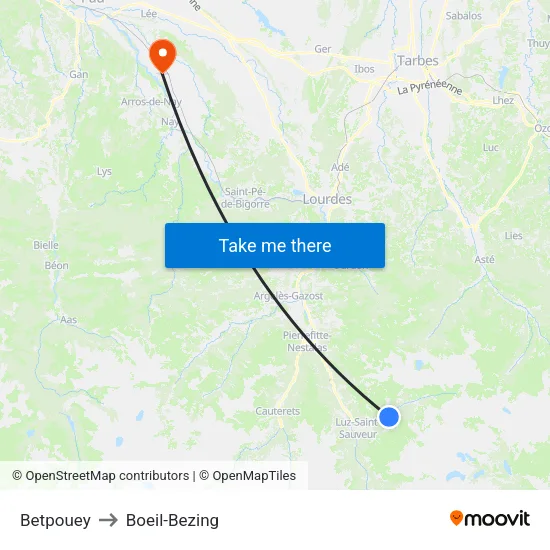 Betpouey to Boeil-Bezing map