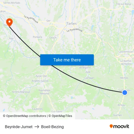 Beyrède-Jumet to Boeil-Bezing map