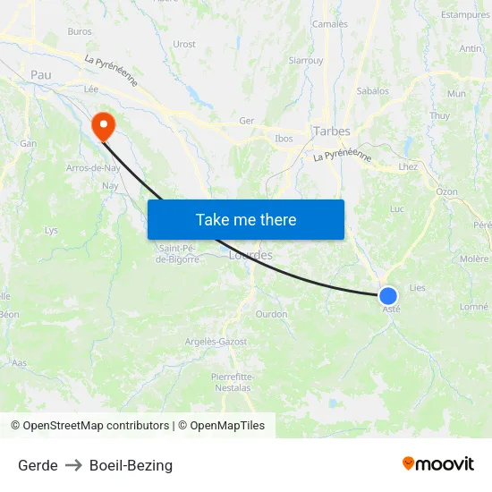 Gerde to Boeil-Bezing map