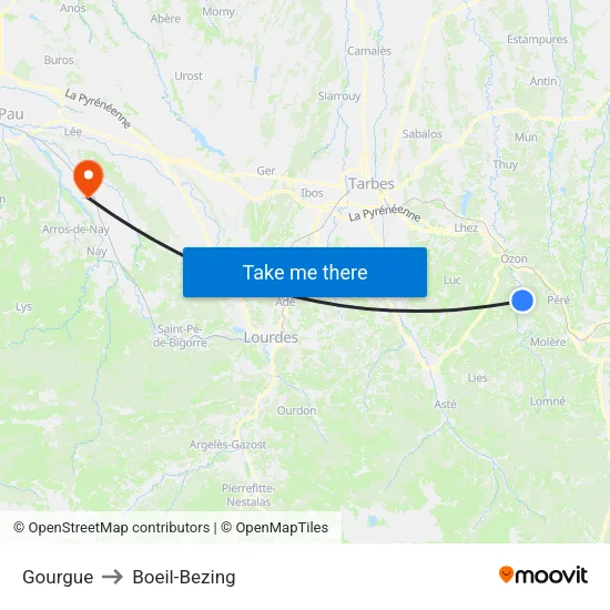 Gourgue to Boeil-Bezing map