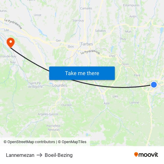 Lannemezan to Boeil-Bezing map