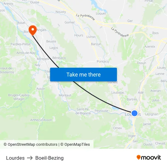 Lourdes to Boeil-Bezing map