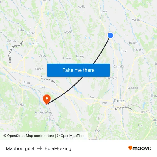 Maubourguet to Boeil-Bezing map
