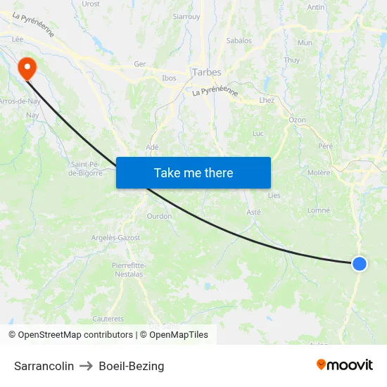 Sarrancolin to Boeil-Bezing map