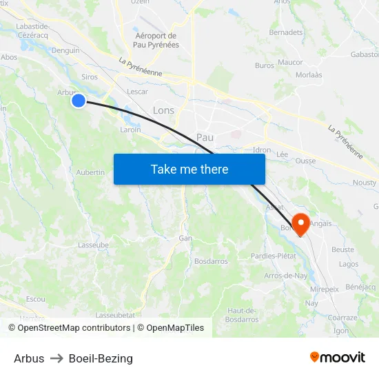 Arbus to Boeil-Bezing map