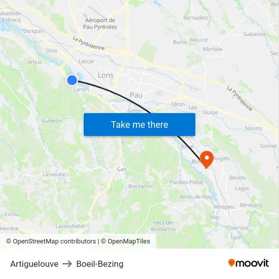 Artiguelouve to Boeil-Bezing map