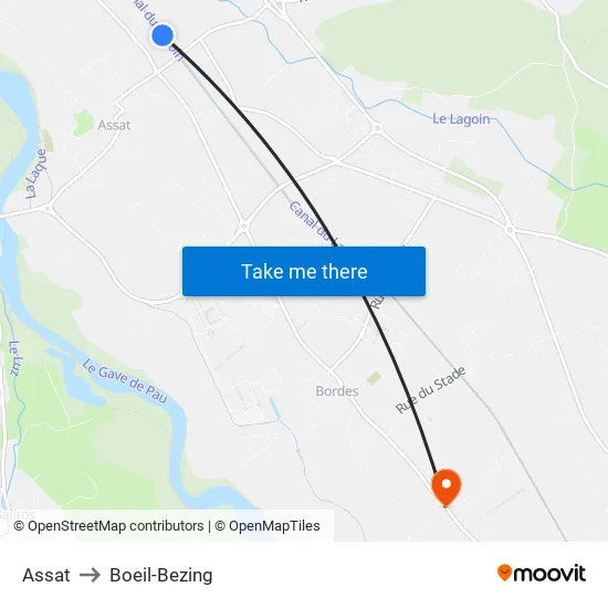 Assat to Boeil-Bezing map