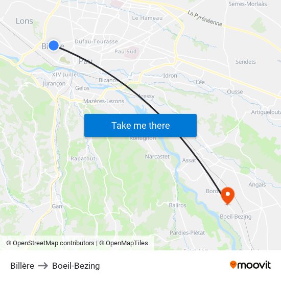 Billère to Boeil-Bezing map