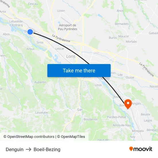 Denguin to Boeil-Bezing map