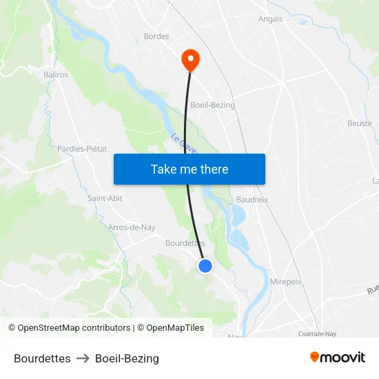 Bourdettes to Boeil-Bezing map