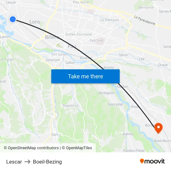 Lescar to Boeil-Bezing map