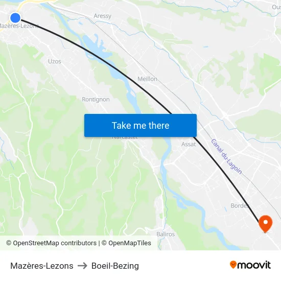 Mazères-Lezons to Boeil-Bezing map