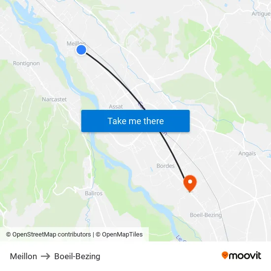 Meillon to Boeil-Bezing map