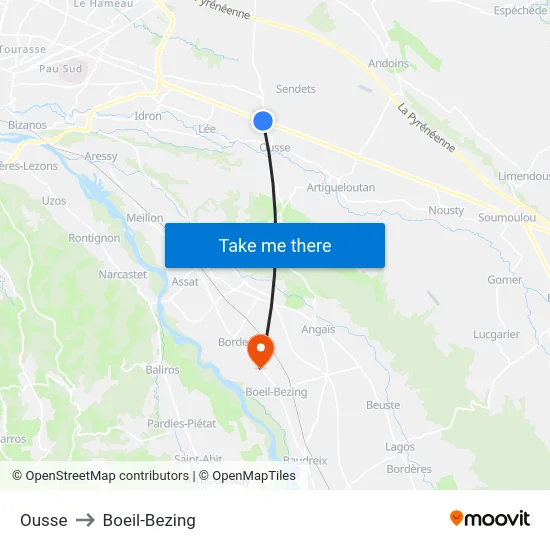 Ousse to Boeil-Bezing map