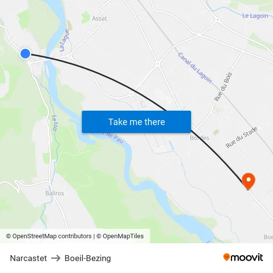 Narcastet to Boeil-Bezing map