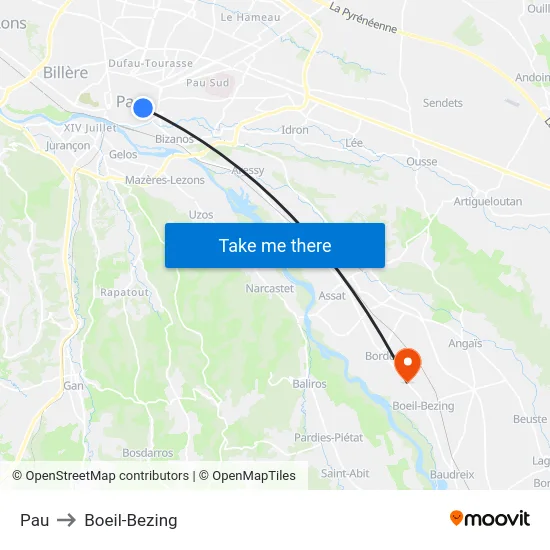 Pau to Boeil-Bezing map