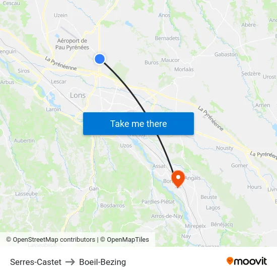 Serres-Castet to Boeil-Bezing map