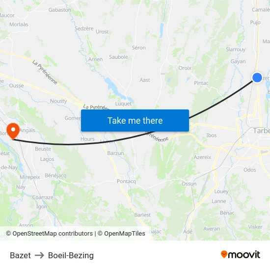 Bazet to Boeil-Bezing map
