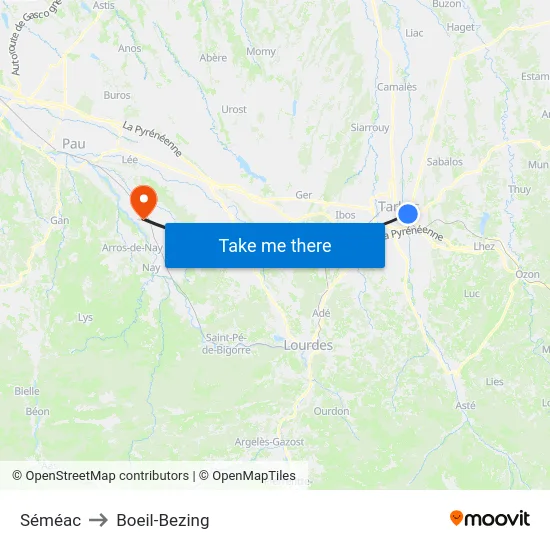 Séméac to Boeil-Bezing map