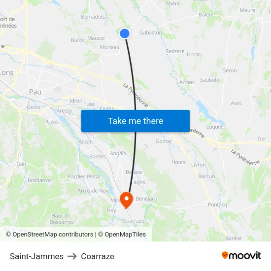 Saint-Jammes to Coarraze map