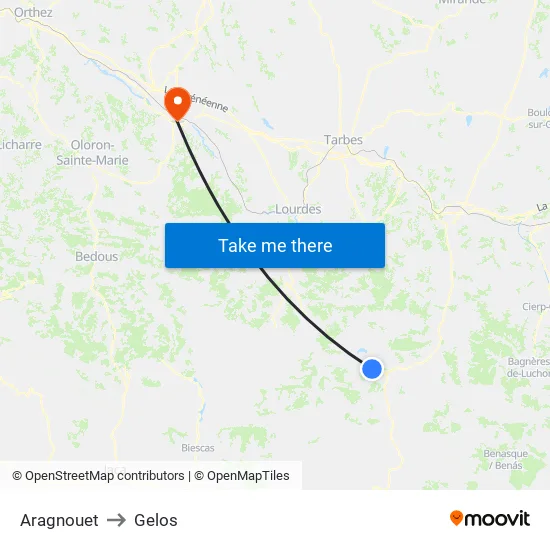 Aragnouet to Gelos map