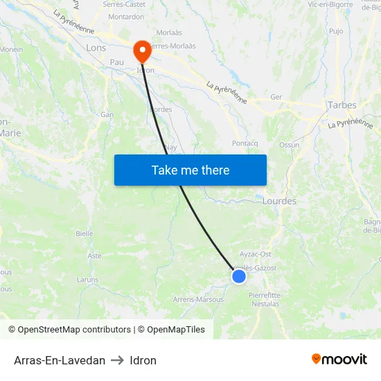 Arras-En-Lavedan to Idron map
