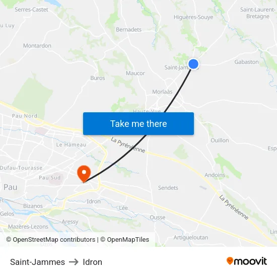 Saint-Jammes to Idron map