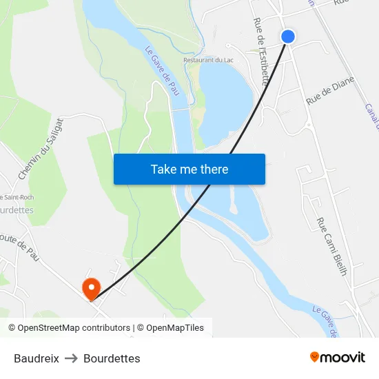 Baudreix to Bourdettes map
