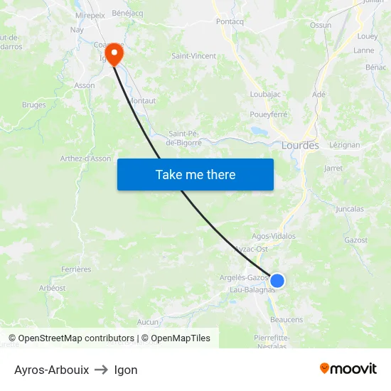 Ayros-Arbouix to Igon map