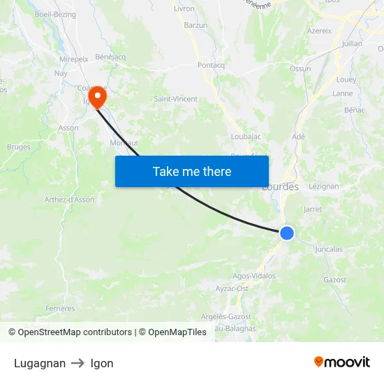 Lugagnan to Igon map