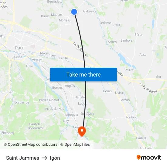 Saint-Jammes to Igon map