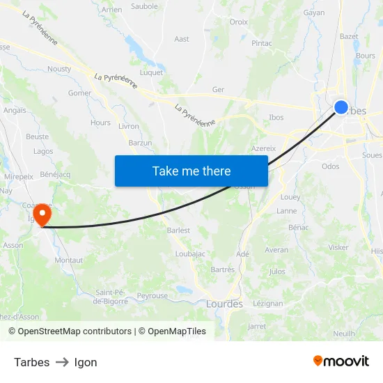 Tarbes to Igon map