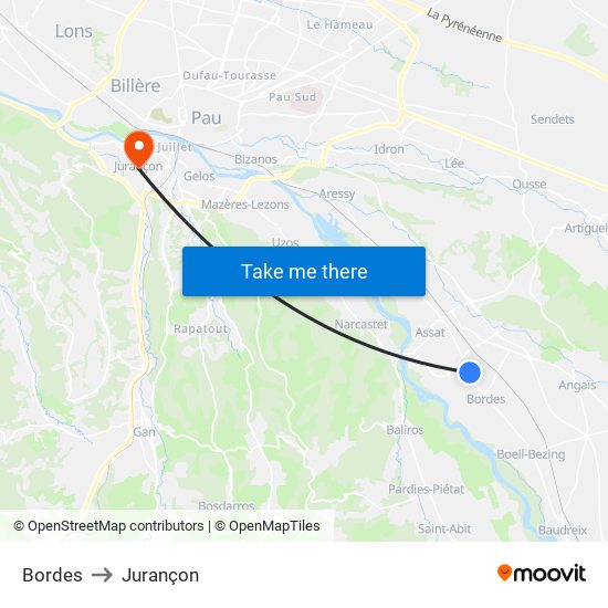 Bordes to Jurançon map
