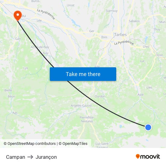 Campan to Jurançon map