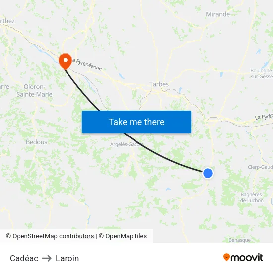 Cadéac to Laroin map