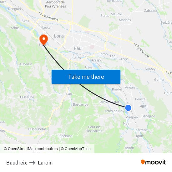 Baudreix to Laroin map