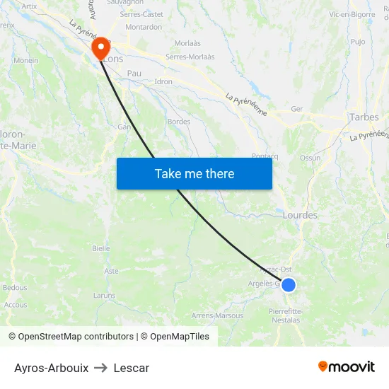 Ayros-Arbouix to Lescar map